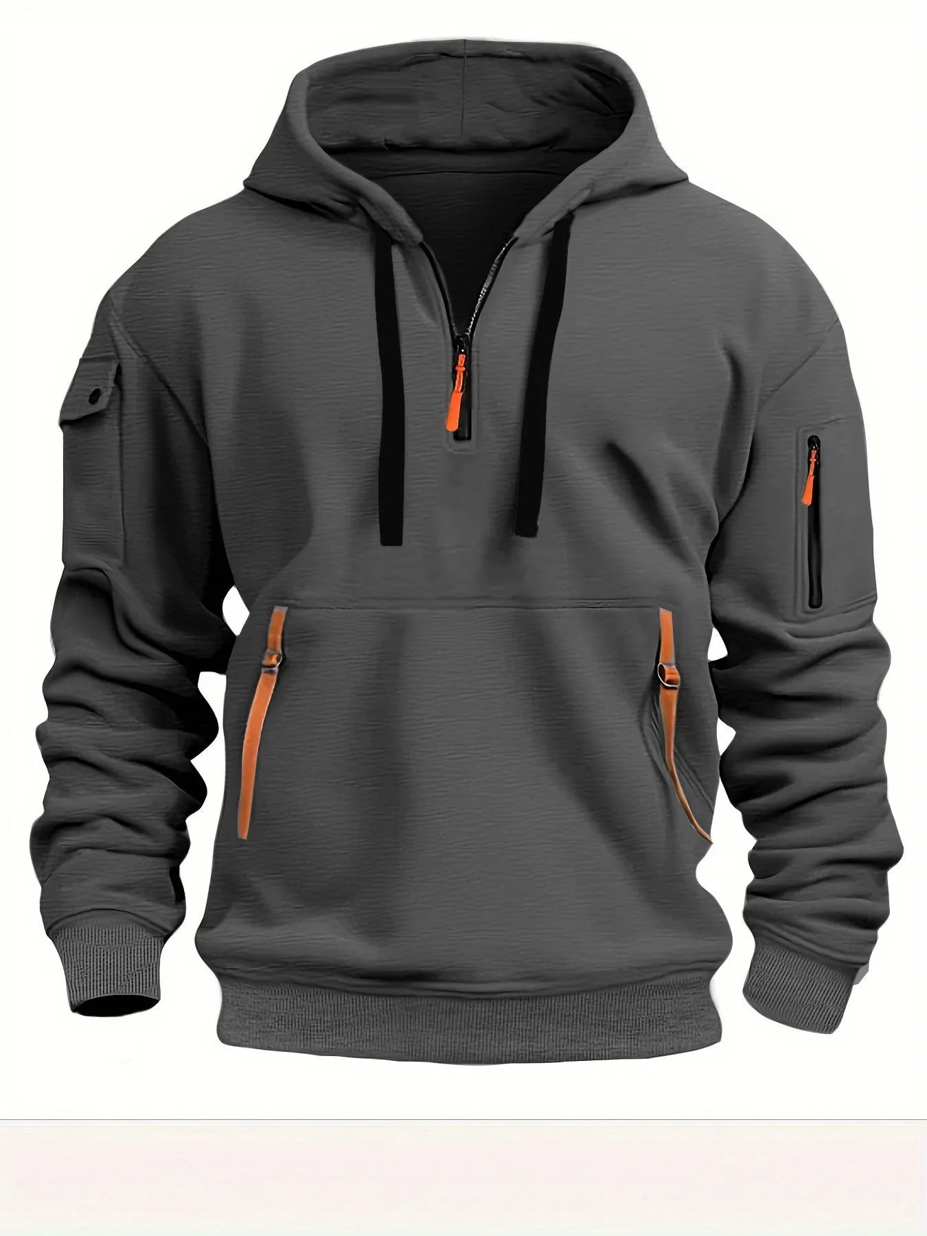 Dropped shoulder hooded sweatshirt in loose pullover style for men and women, polyester fibre, black.