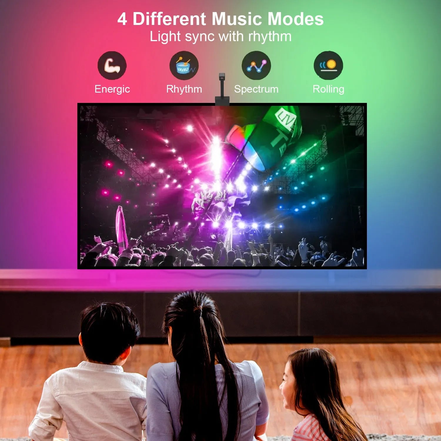 Graffiti App TV screen colour picker LED light strip with camera controller for background synchronisation behind television