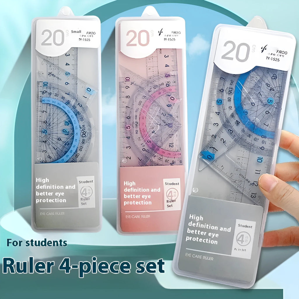 Youpai transparent acrylic ruler set with square protractor in blue colour