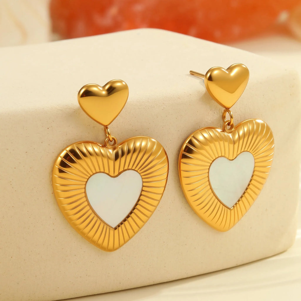 Gold heart-shaped stainless steel earrings with 18K electroplating for women