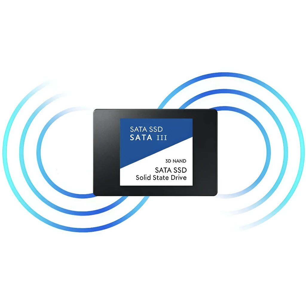 Blue notebook computer solid state drive with 520MB/s read speed in 1TB capacity