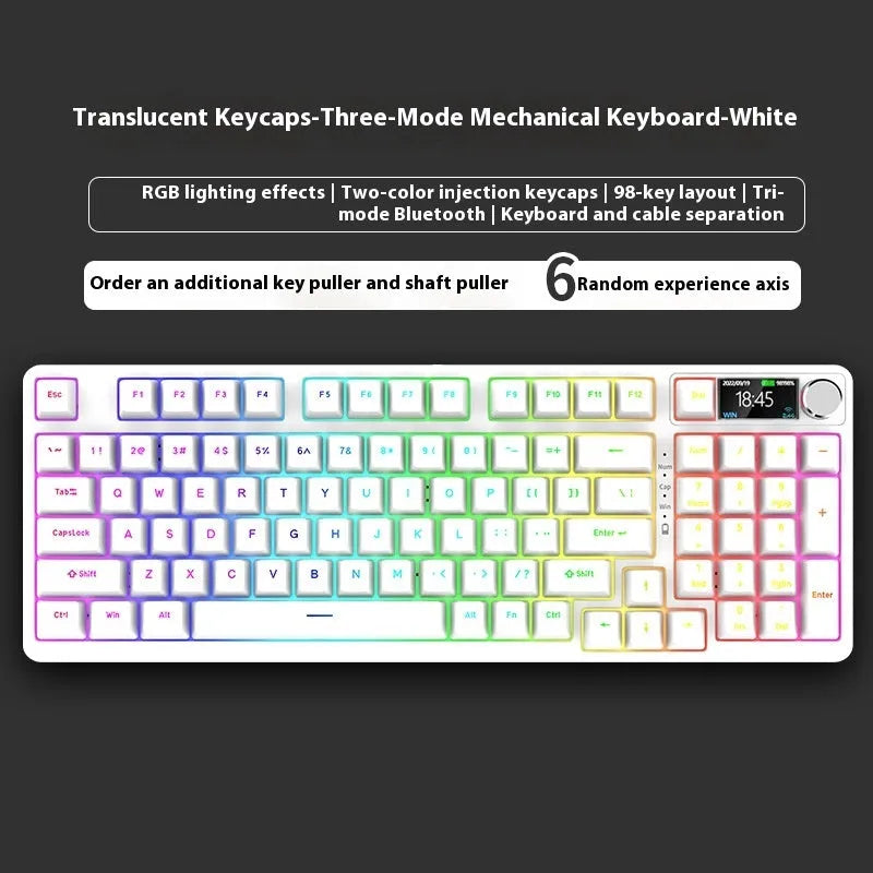 98-key wireless Bluetooth mechanical keyboard kit with metal knob and multiple colour background options