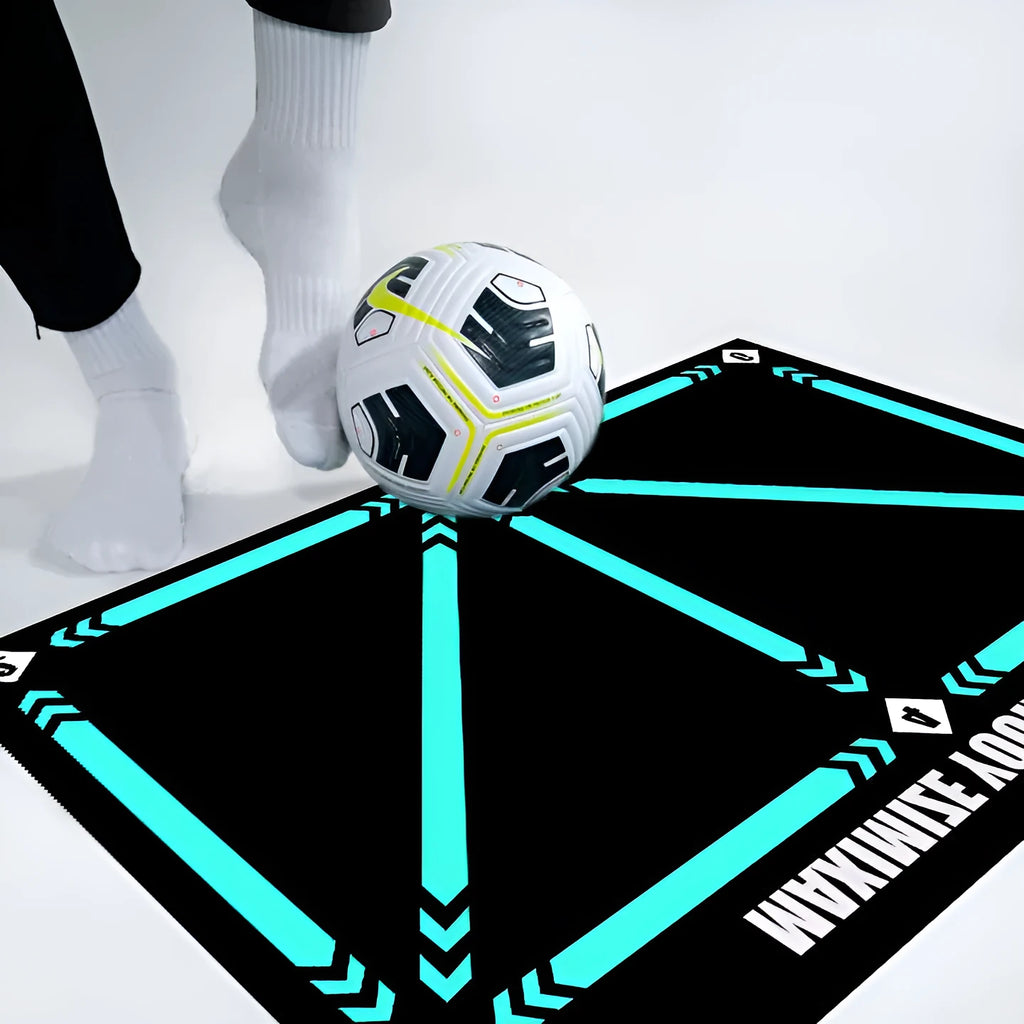 Football training mat in cushion colour for indoor skill practice with rubber construction