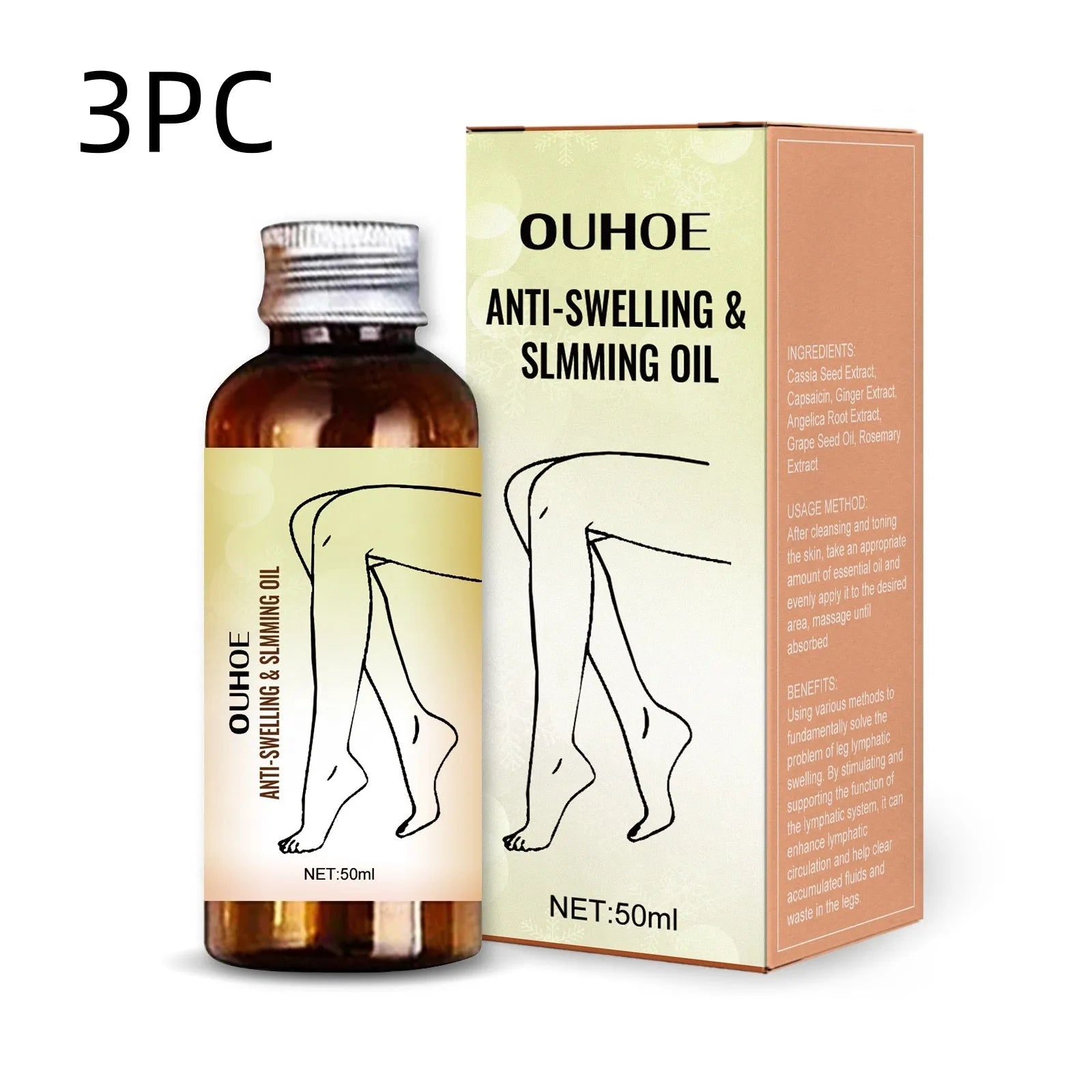 50ml bottle of moisturising body massage essential oil with cassia seed and capsaicin extracts