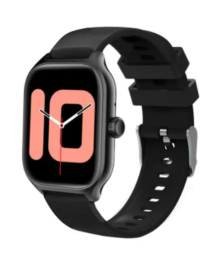 Bluetooth smart watch with full touch screen and silicone strap for health monitoring.