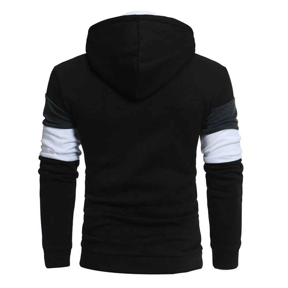 Men's fashion hooded sweatshirt in black and white, 70% polyester fibre, sizes S to 5XL