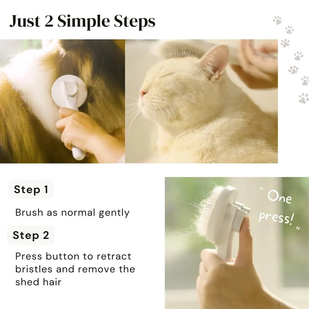 Blue self-cleaning slicker brush for dogs and cats with a non-slip rubber handle.