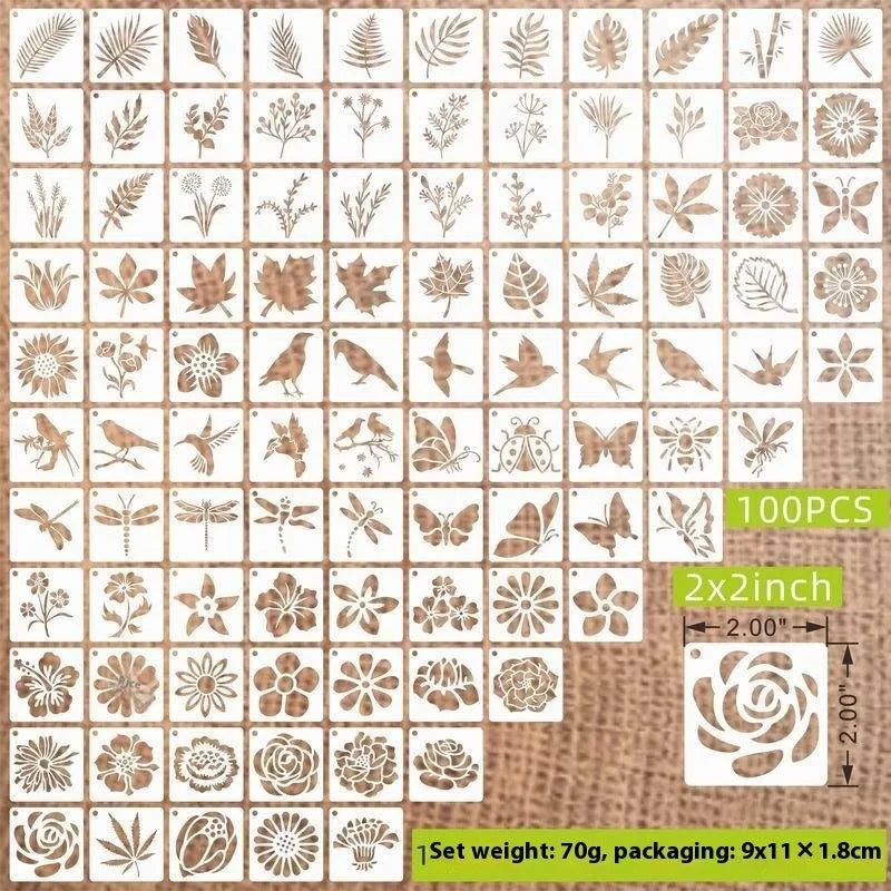 700 milky white PET film 2-inch spray painting stencils showing flower, animal, ocean, and letter designs