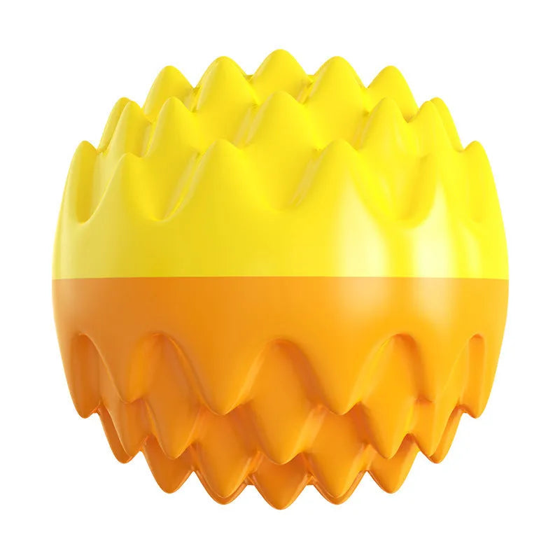 Blue squeaky rubber dog ball with spiky texture for dental cleaning and aggressive chewers