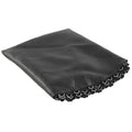 Round elastic trampoline replacement fabric with perimeter buttons for spring attachment.