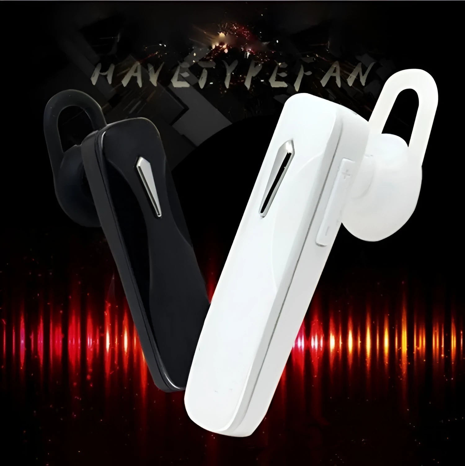 M163 Black and White Bluetooth car headset for hands-free calling and music control.