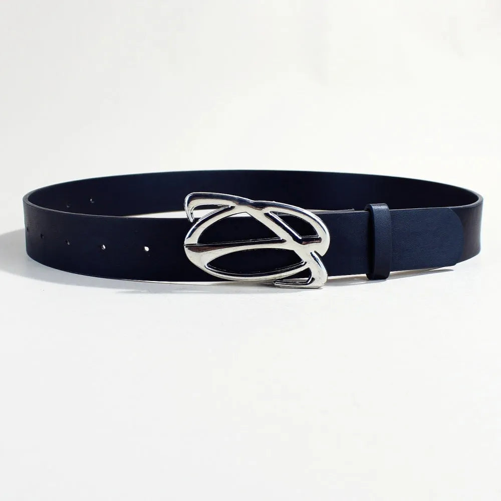 Casual PU leather belt with silver alloy snap button buckle showing three style variations