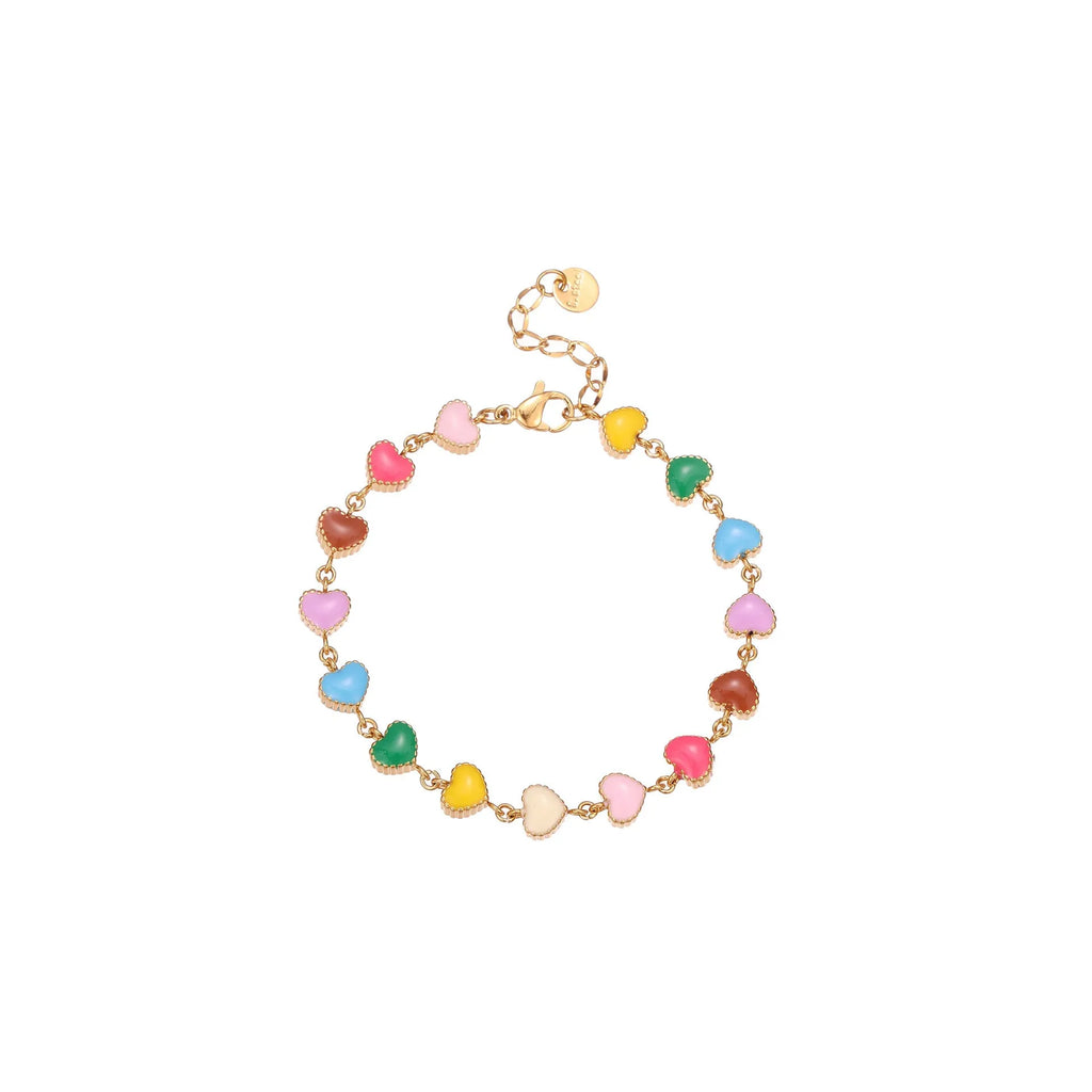 Women's stainless steel bracelet with colourful oil heart pendant on 32cm chain