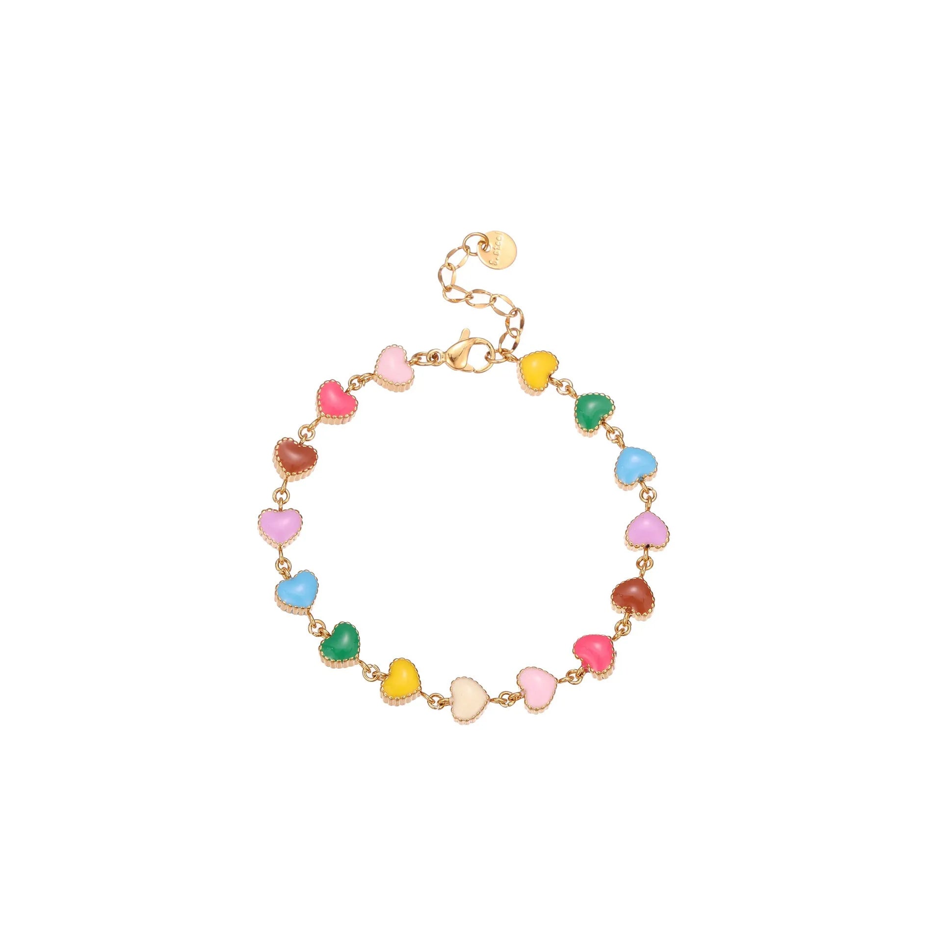 Women's stainless steel bracelet with colourful oil heart pendant on 32cm chain
