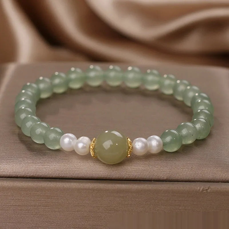 Hetian jade pearl bracelet for women, geometric round beads, Jasper Pearl colour, electroplated finish