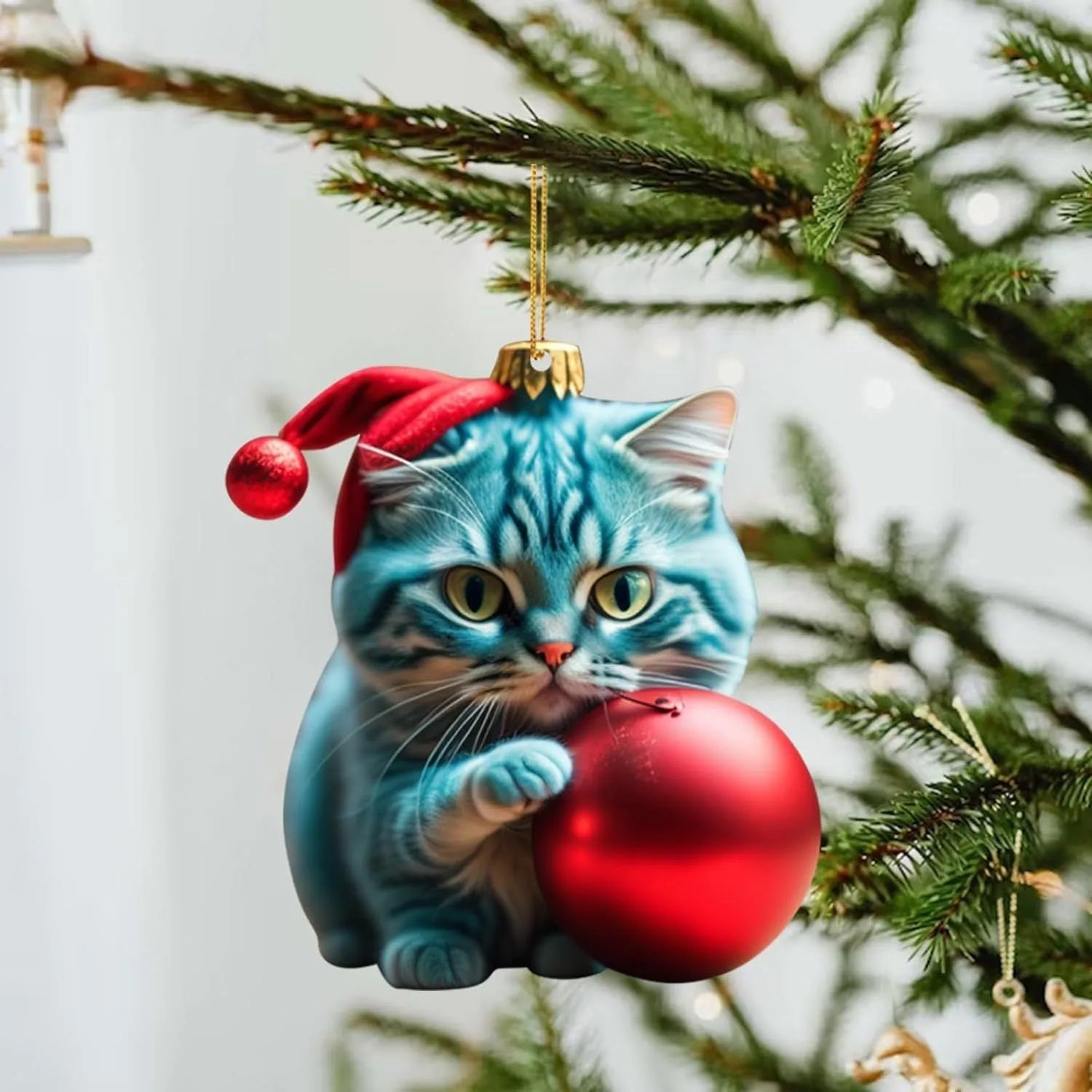 Colourful Christmas cat cartoon car hanging ornament made of clear acrylic