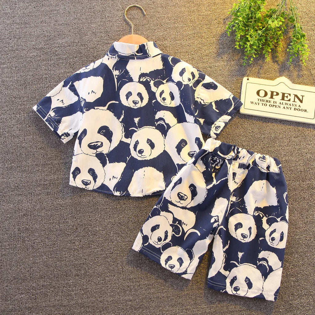 Boys summer cotton suit Korean style top and shorts in black and dark blue for ages 3-8