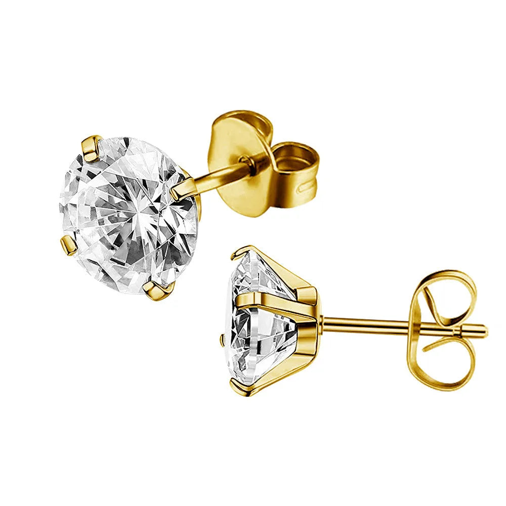 Titanium steel geometric zircon stud earrings with stainless steel construction and multiple size options