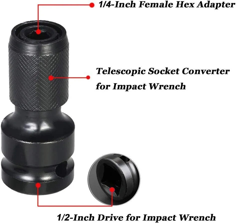 No. 45 steel scaling bit holder with telescopic sleeve for electric wrench drive conversion.