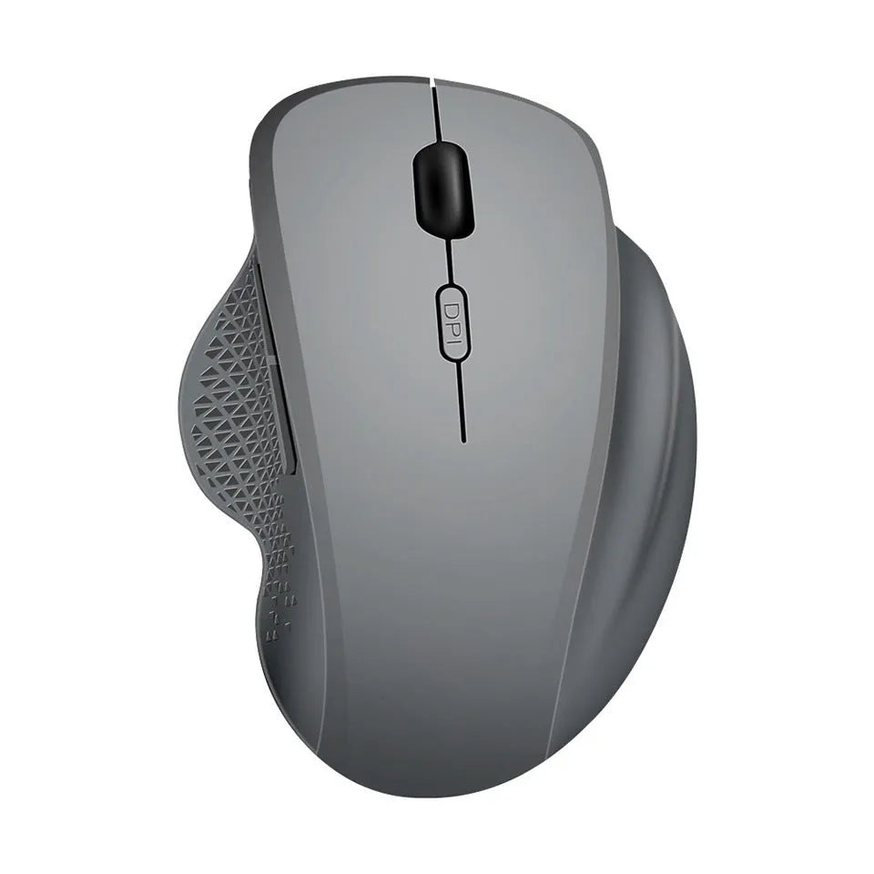 Grey and black wireless self-charging mouse for laptops with USB cable