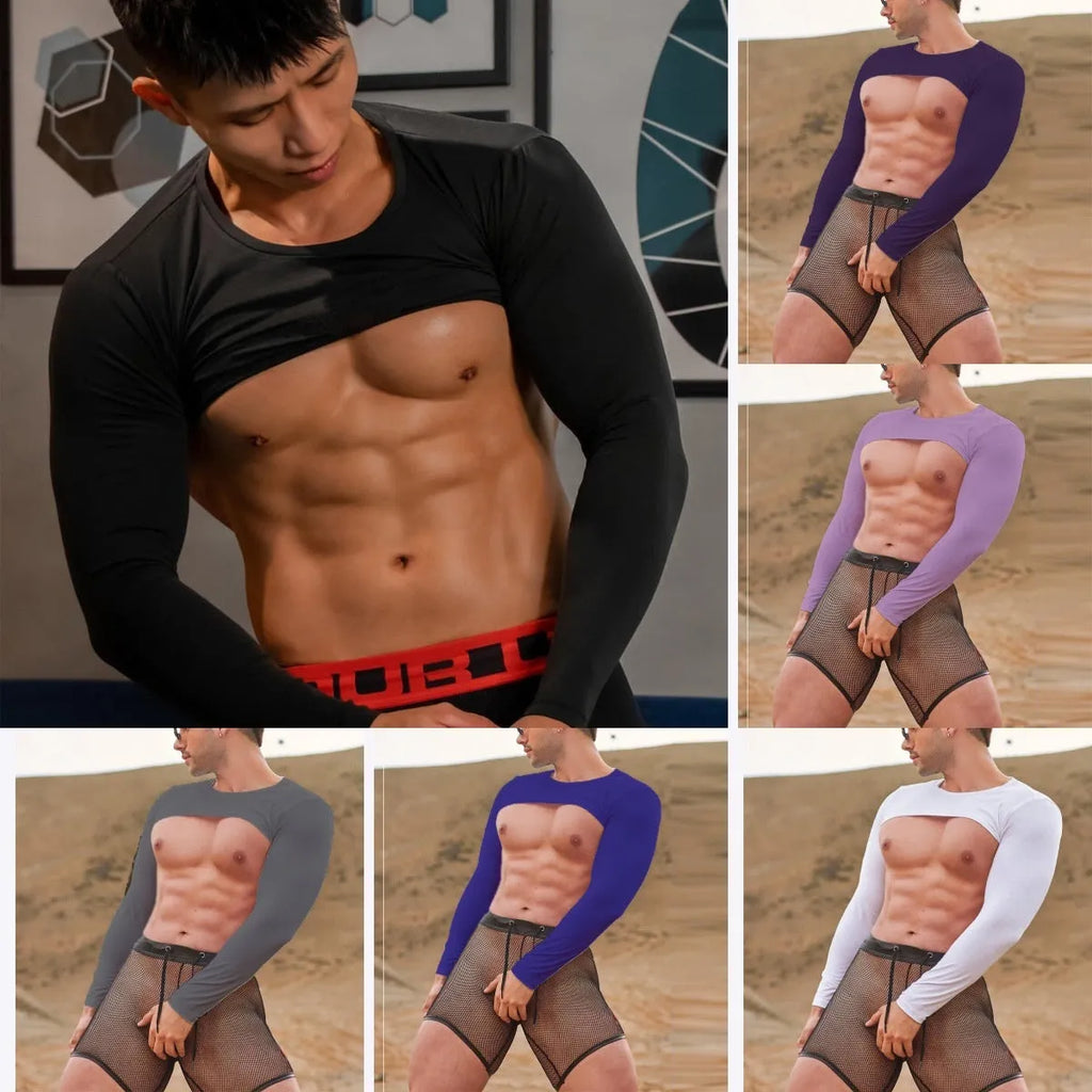 Men's sun proof high stretch long sleeve tights in black, polyester fibre, solid colour