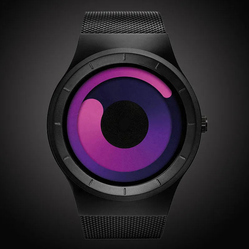 Unisex casual watch with stainless steel mesh band, 40mm case, aurora borealis dial, and anti-glare mineral glass