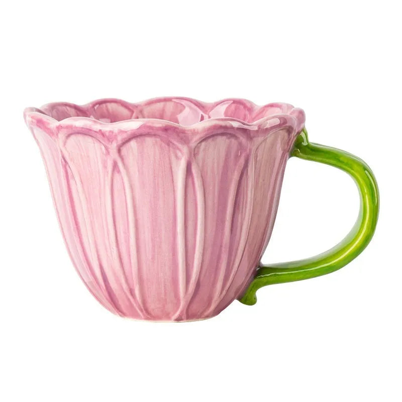 Red and purple floral pattern ceramic breakfast mug with handle, 500ml capacity