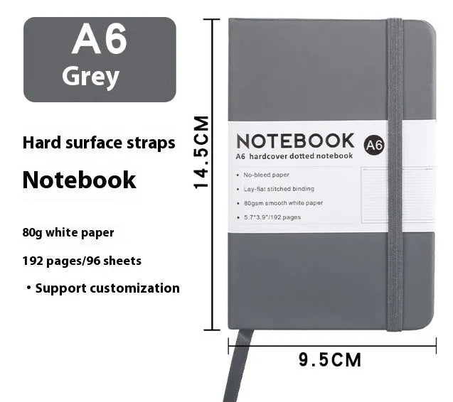 A5 PU leather strap notebook with horizontal lines available in marble and skin-feeling colours like black, blue, and gold