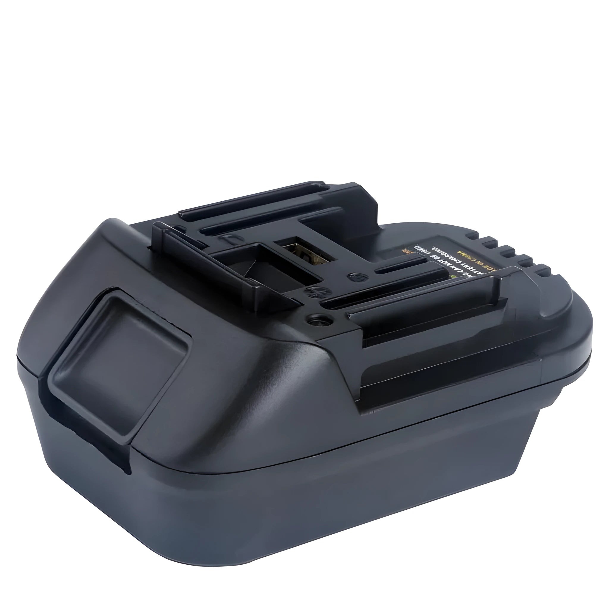 Black Milwaukee to MAKITA battery adapter measuring 125x90x65 mm for DM18M to H99F conversion