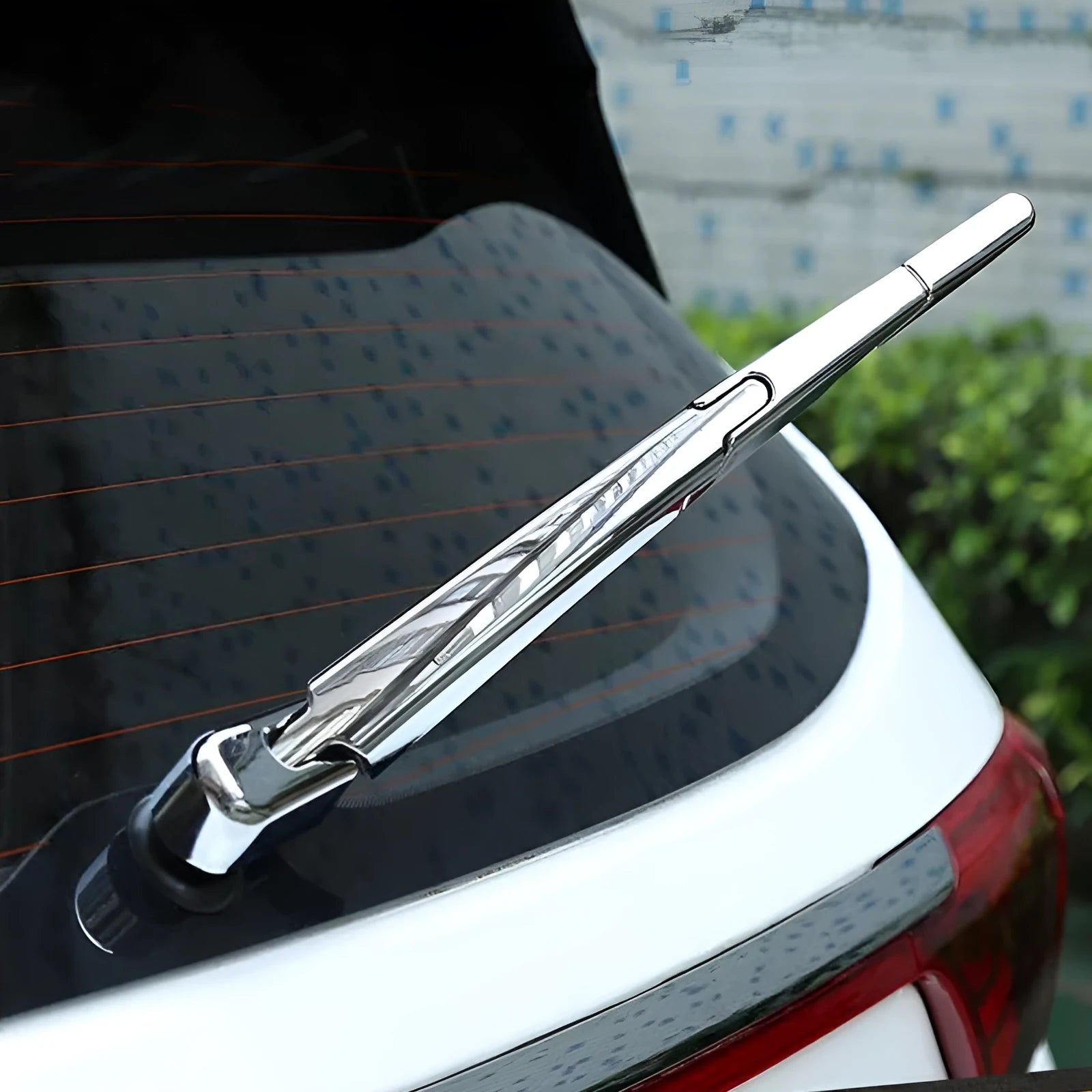 Set of four silvery ABS plastic rear window wiper cover trims for a Hyundai car.