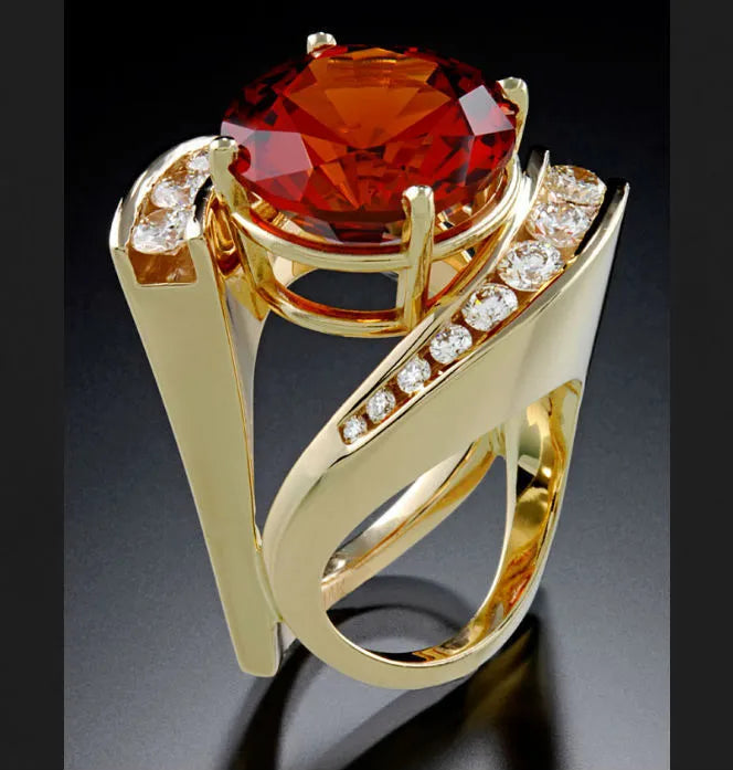 Gold plated emerald pearl ring alloy unisex geometric shape