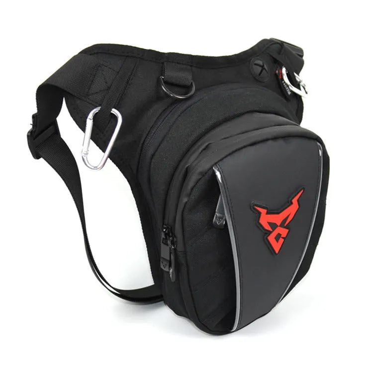 Red 0105MC motorcycle crossbody leg bag made of 1200D Oxford cloth showing front and side.