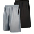 Quick-drying men's polyester sports shorts 2-pack elastic waist belt dark gray summer gym running shorts