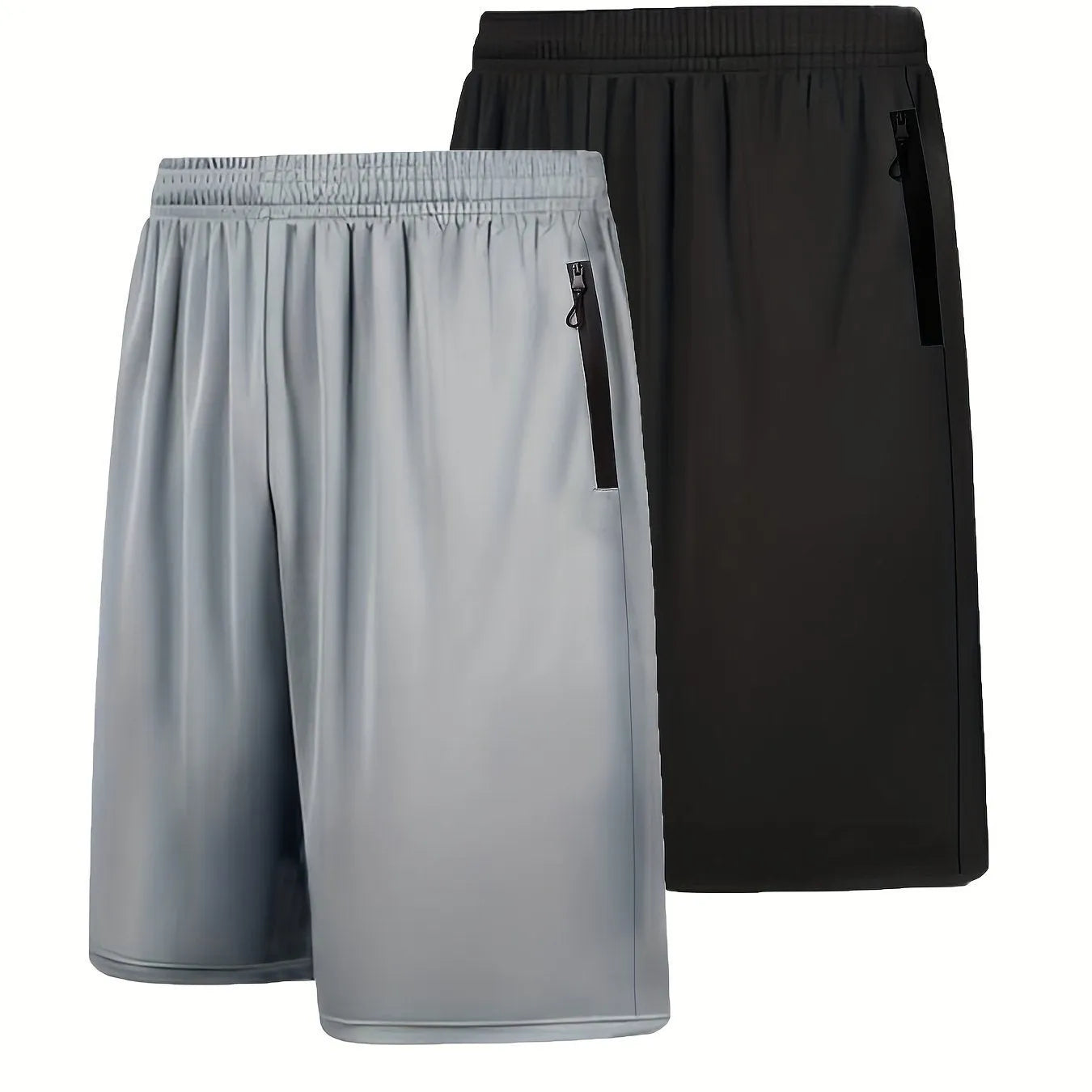 Quick-drying men's polyester sports shorts 2-pack elastic waist belt dark gray summer gym running shorts