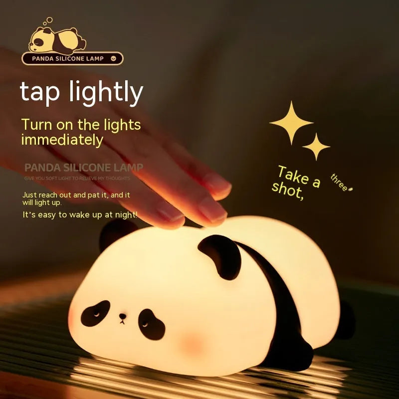 Cartoon panda silicone night light for children with warm white LED glow