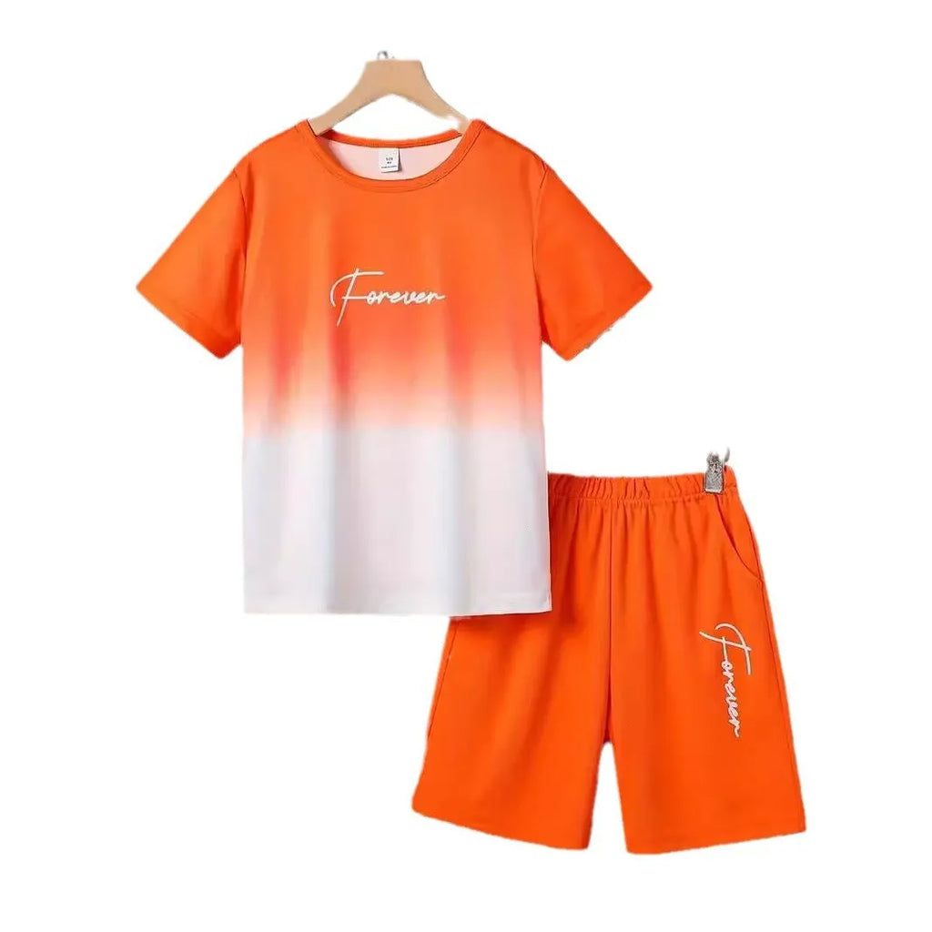 Boys' short sleeve cotton blend t-shirt and shorts set with animal pattern, available in multiple colours