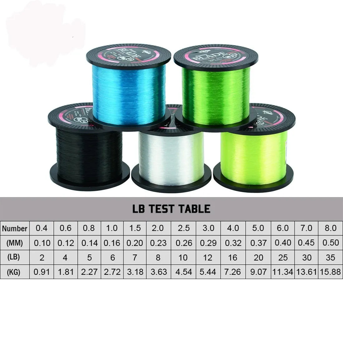 Seaknight1000 M nylon fishing line spool in one of five colours: white, green, blue, yellow, or black.