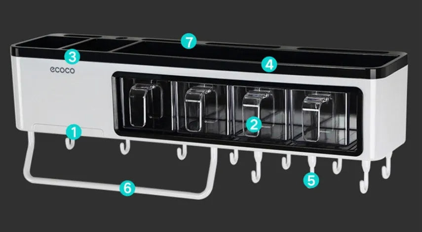 White plastic wall-mounted kitchen storage box with compartments for tools and seasonings