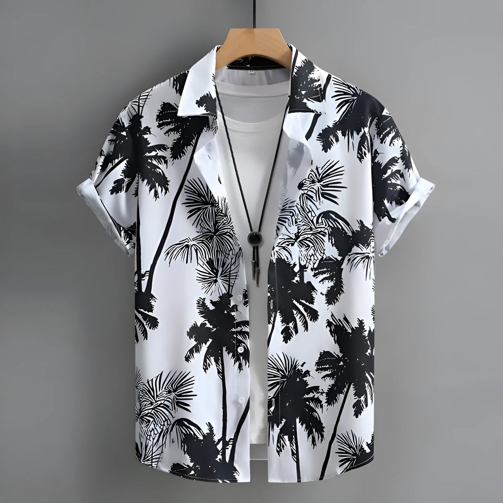 Men's Hawaiian summer shirt with 3D printed pattern in regular fit cardigan style