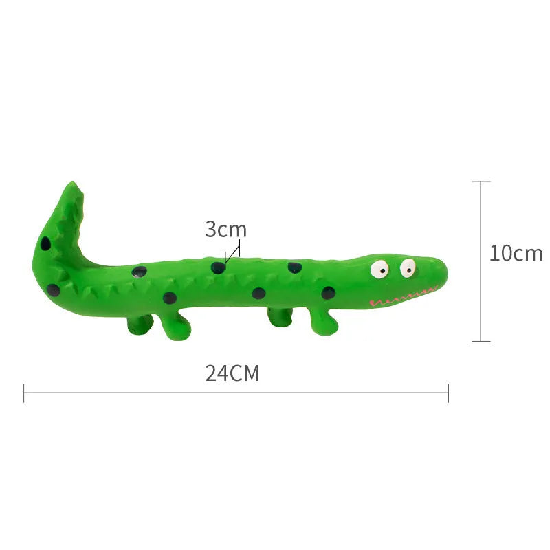 Green lizard-shaped dog chew toy with squeaker for small medium large breed dogs
