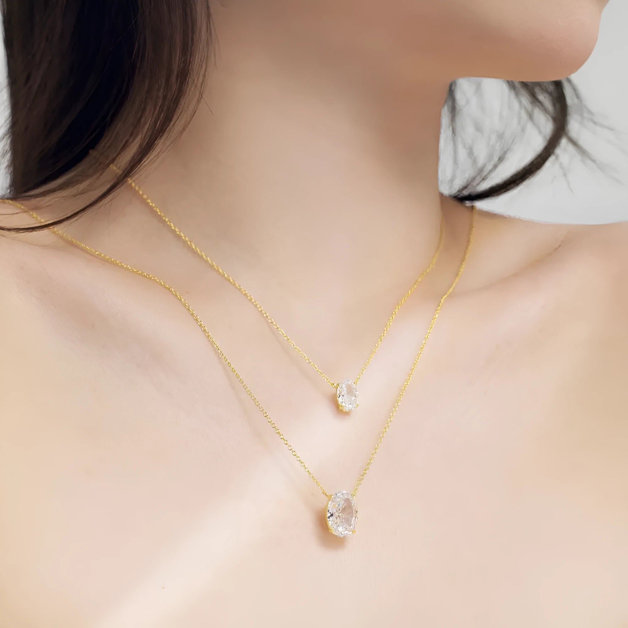 S925 sterling silver necklace with oval geometric ice flower pendant in electroplated platinum or gold finish
