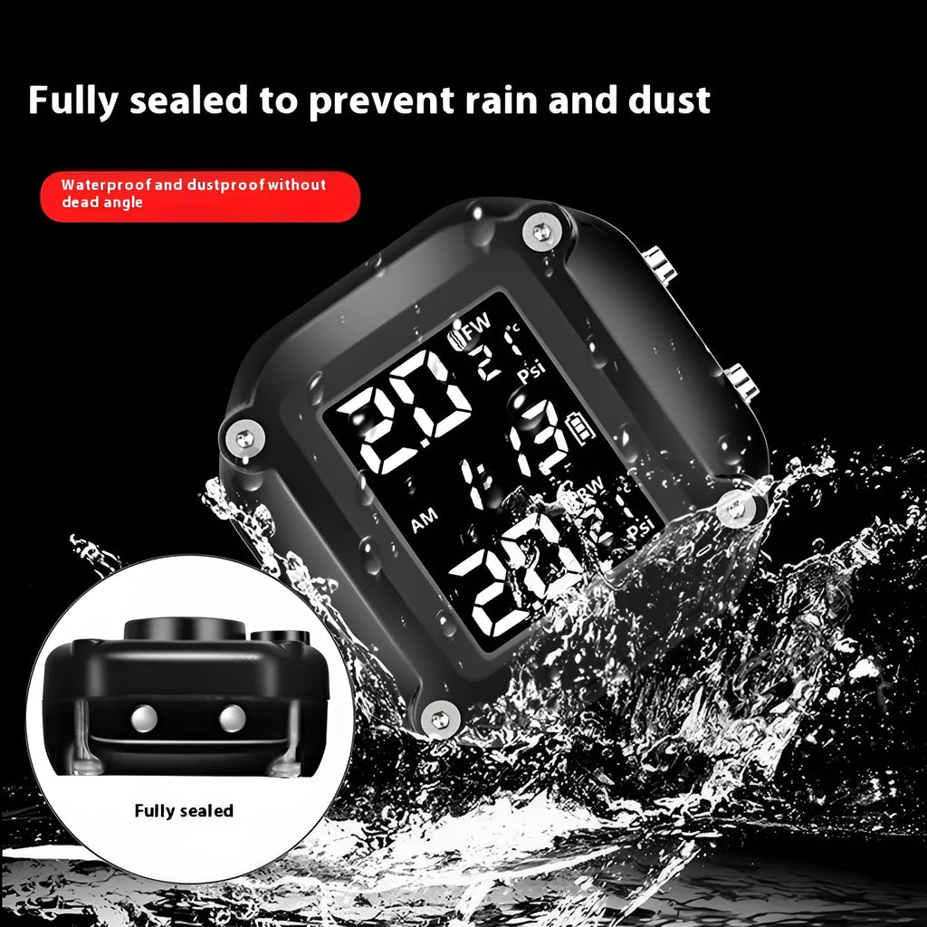 Motorcycle tyre pressure monitor with plastic waterproof housing and sensor for two-wheel electric motorcycle