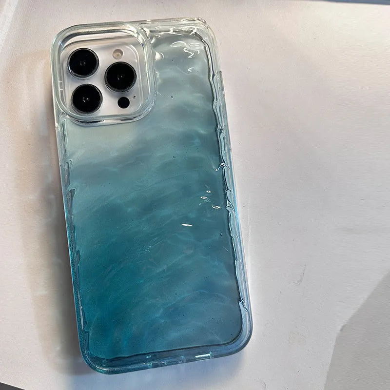 Silicone phone case with faded blue water pattern for iPhone