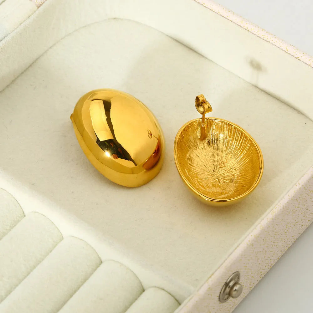 Women's geometric ear studs with stainless steel base and 18K gold electroplated glazed finish