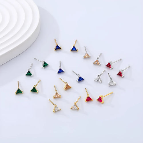 925 sterling silver geometric triangle zircon stud earrings in gold red zirconium finish