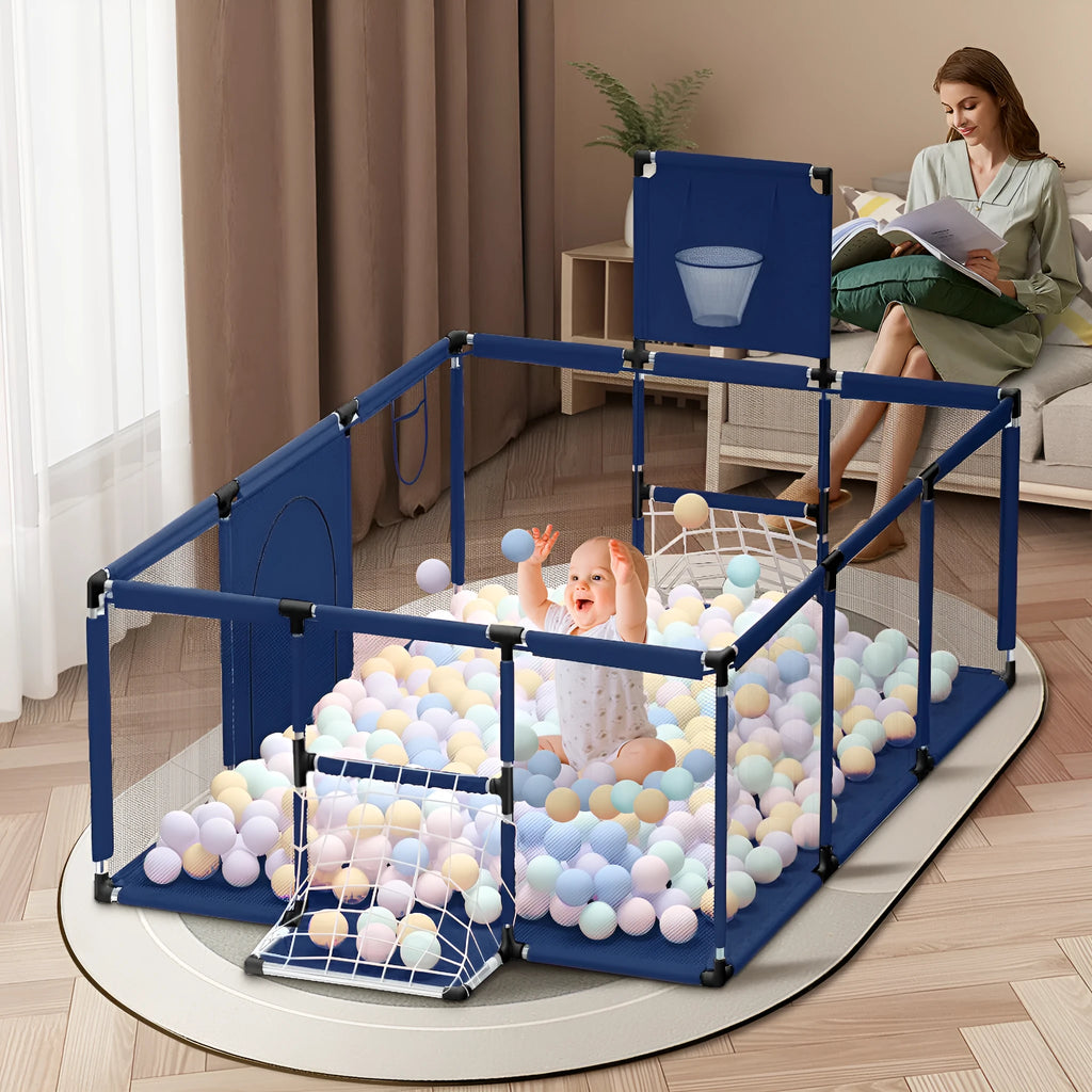 Children's tent playpen with Oxford cloth fence and stainless steel frame in dark grey, 1.22x2.3x1.05m, for indoor play