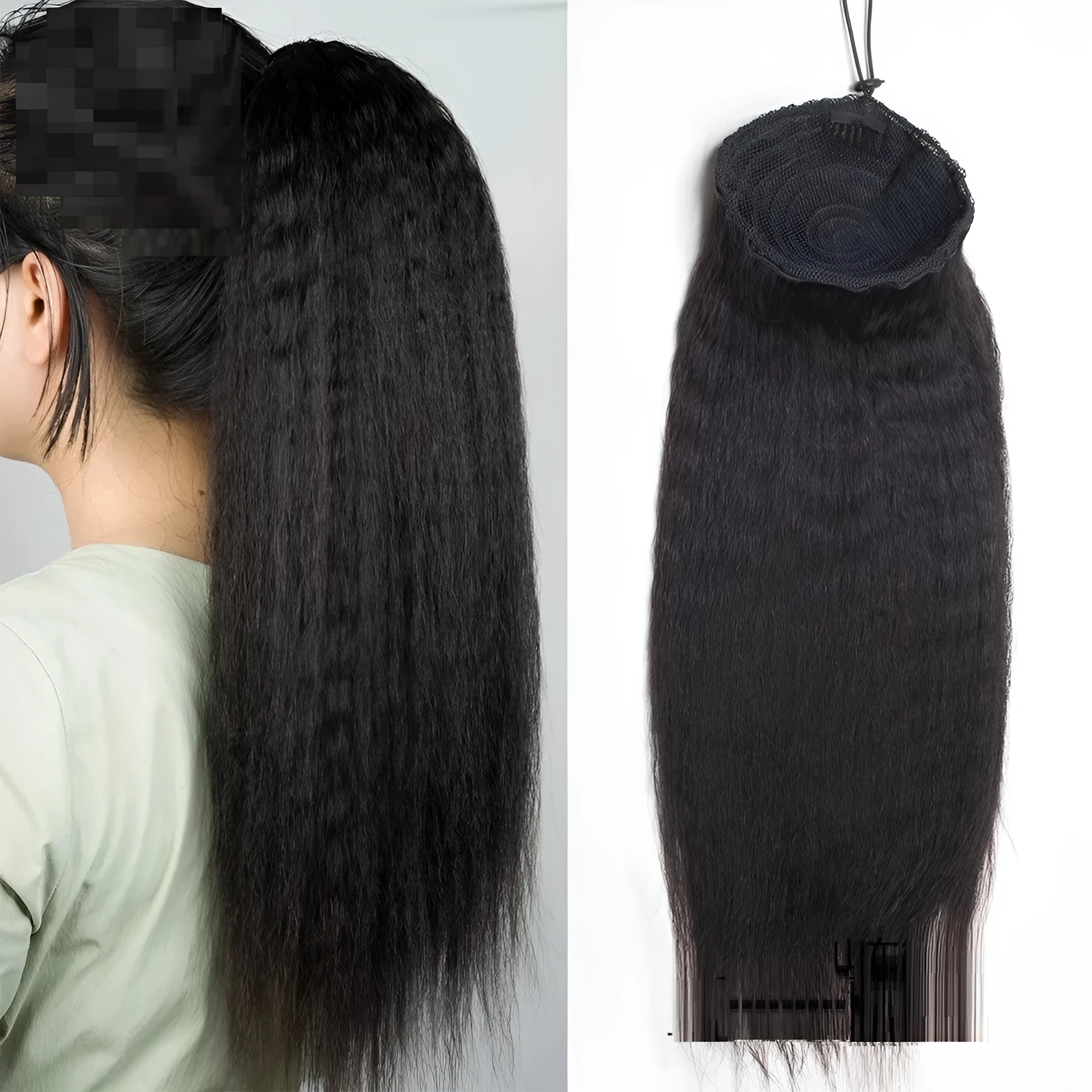 Ladies bandage real hair ponytail cornbeard piece in natural colour with mechanically hand-woven construction, 10 to 30 inch lengths
