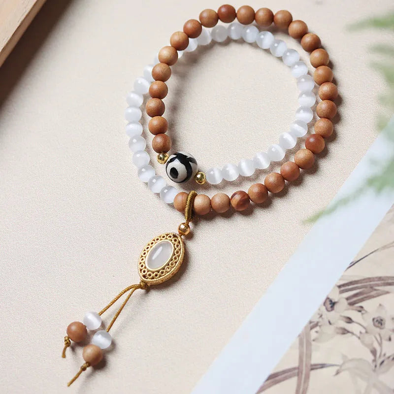Sandalwood opal double ring women's bracelet with Tibetan beads in retro style