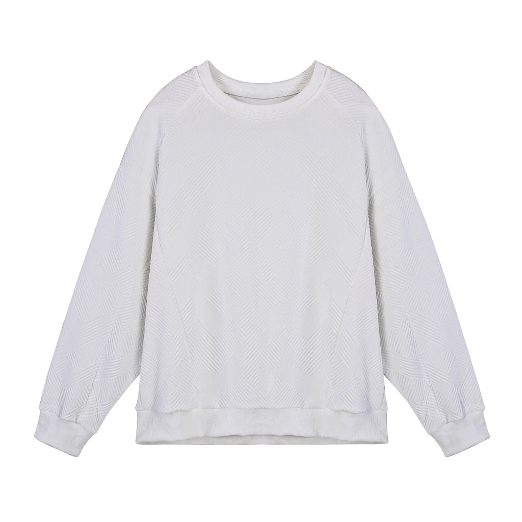 Men's solid colour twill jacquard long-sleeved pullover sweater in a loose fit.