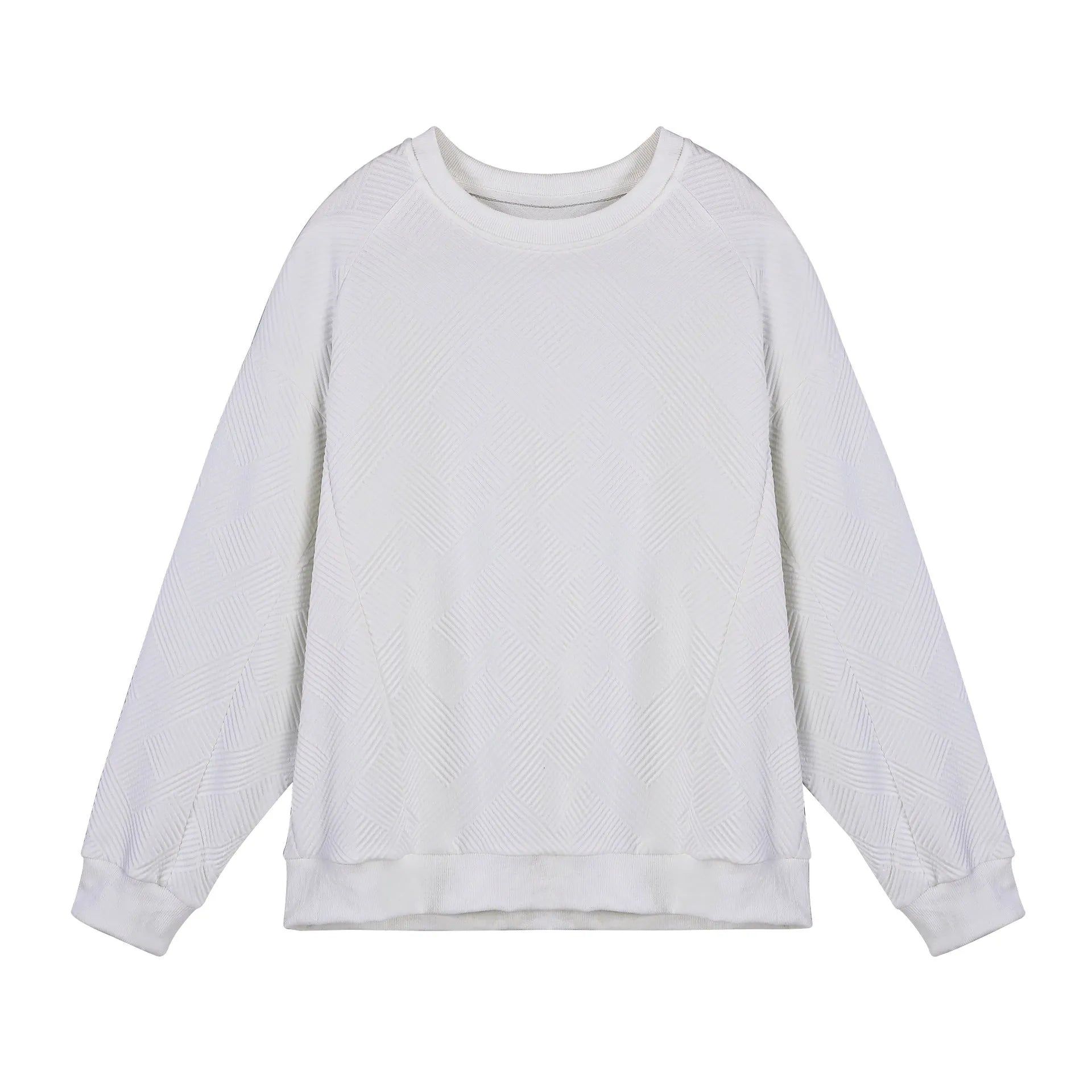 Men's solid colour twill jacquard long-sleeved pullover sweater in a loose fit.